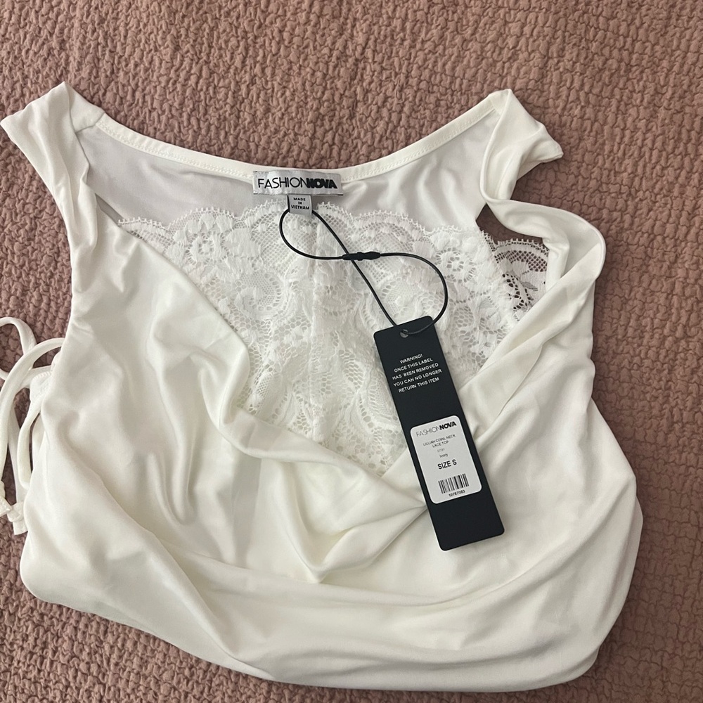 Fashion Nova Ivory Lace Accent Top